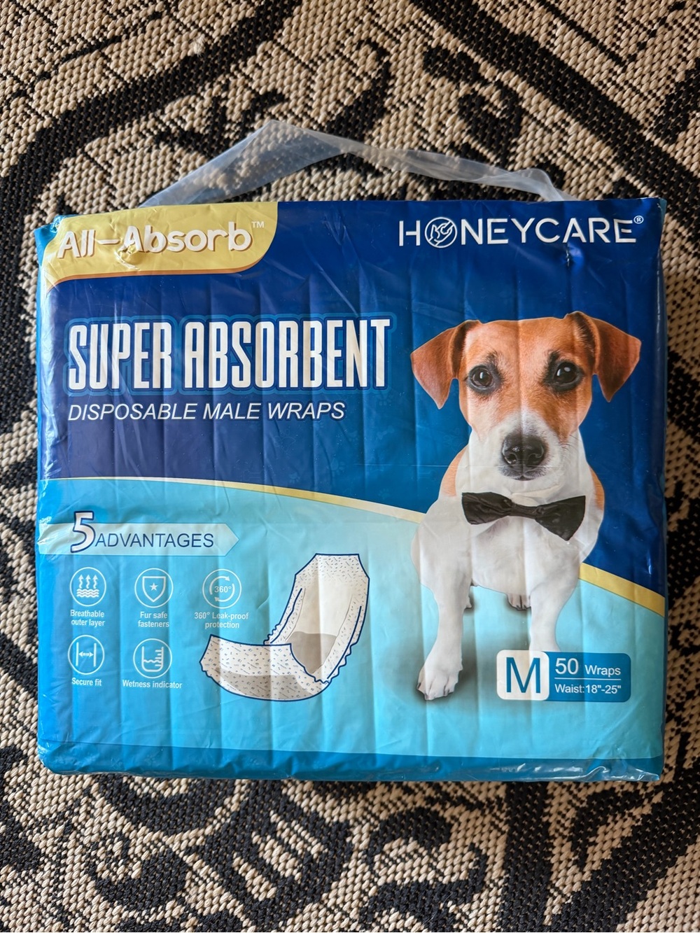 Medium (18-25 inch waist) Male Dog Wraps - Blue, 50 Count